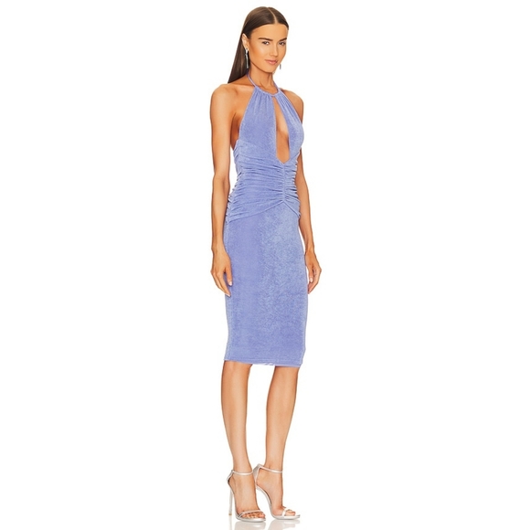 Revolve x Michael Costello | Blue Carol Knee Length Halter Dress - Picture 2 of 8